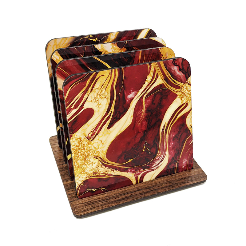 Maroon and Gold Marble Print Coasters