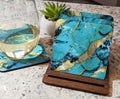 Teal and Gold Marble Print Coasters
