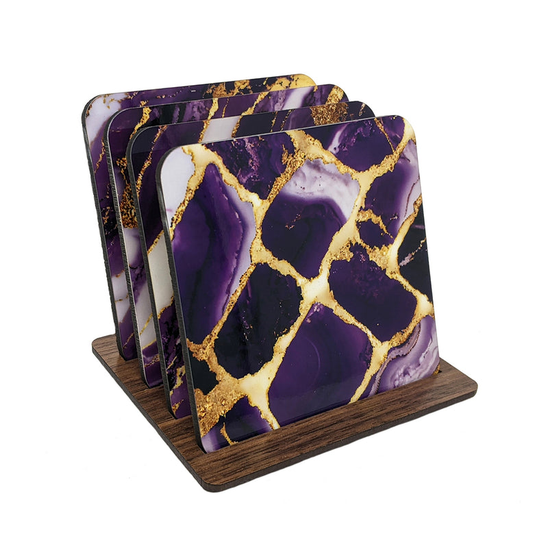 Purple and Gold Marble Print Coasters