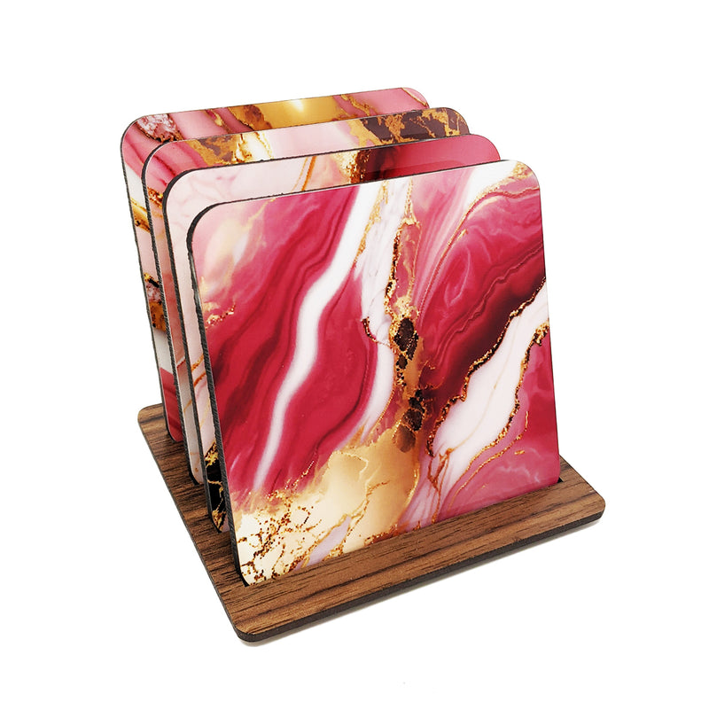 Pink and Gold Marble Print Coasters