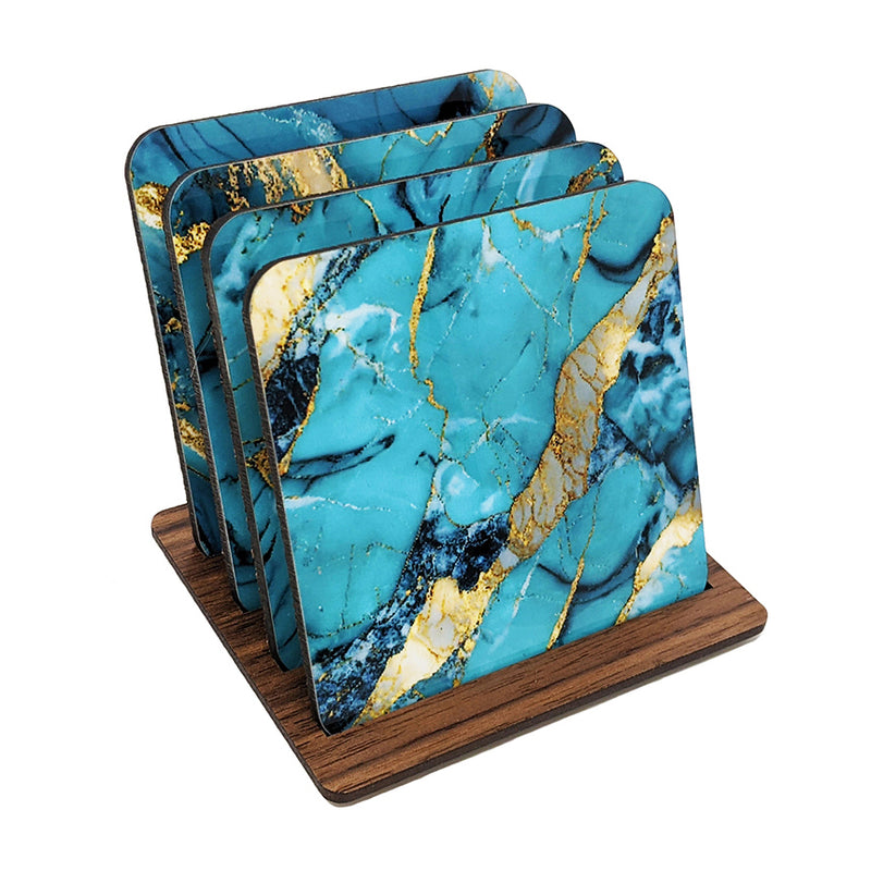 Teal and Gold Marble Print Coasters