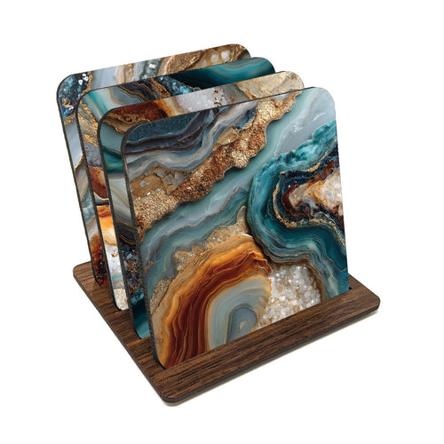 Green Tone Agate Print Coasters